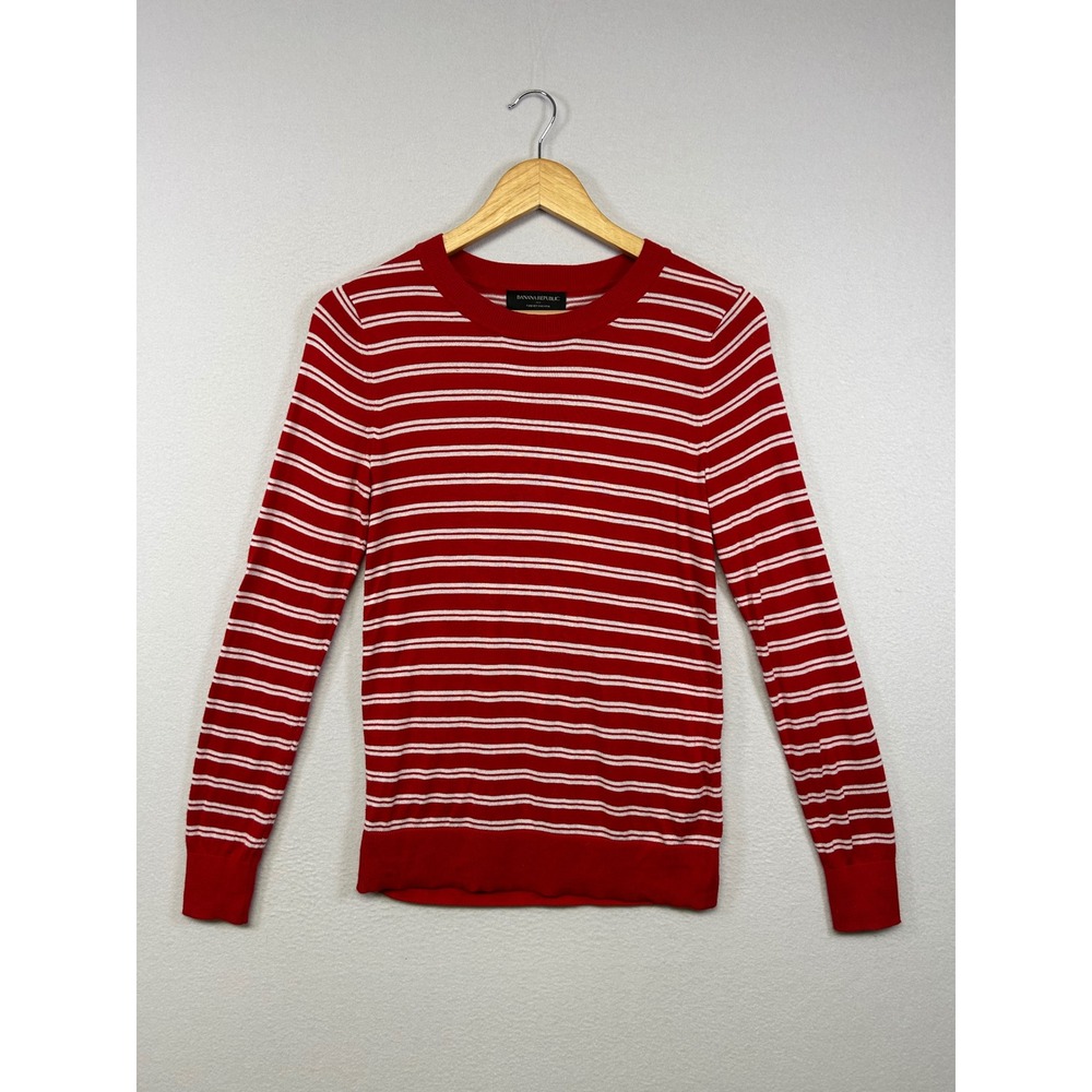 Nautical Preppy Banana Republic Womens XS Red White Striped Forever Sweater Knit